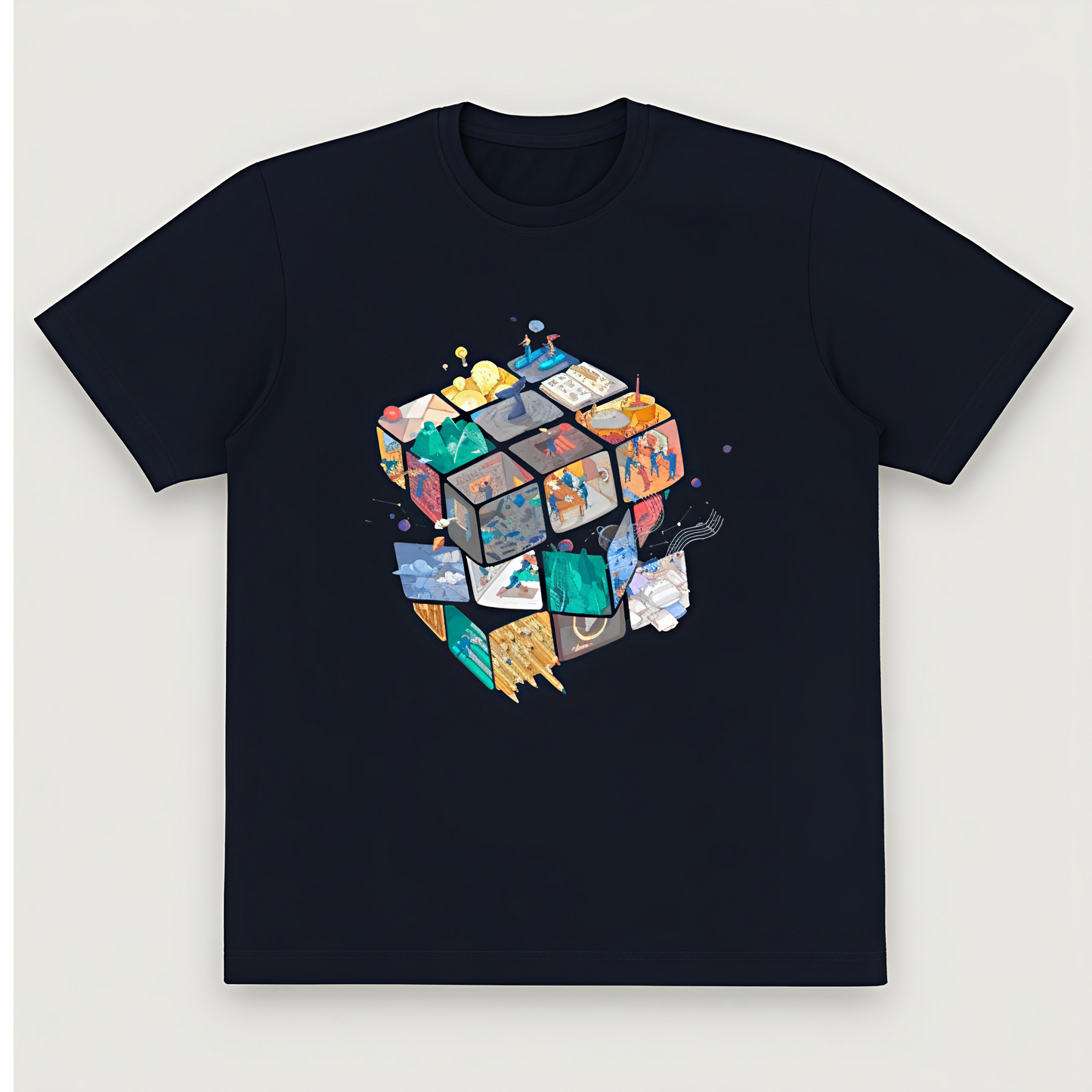 "Cosmic Cube" Unisex Oversized Black Graphic T-Shirt