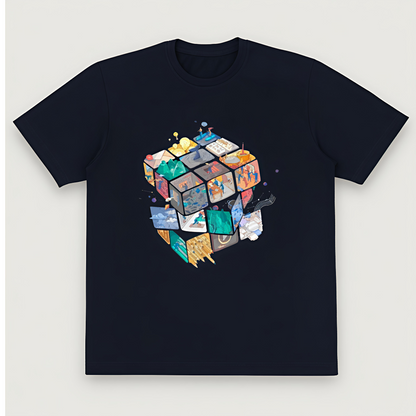 "Cosmic Cube" Unisex Oversized Black Graphic T-Shirt