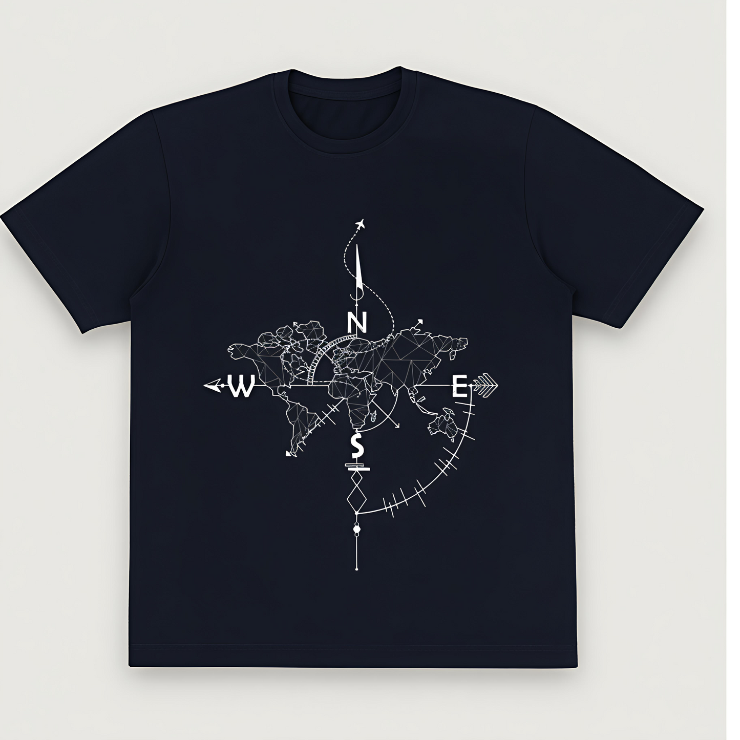 "Explore the World" Compass Map Graphic Oversized Black T-Shirt – Unisex Travel-Inspired Tee