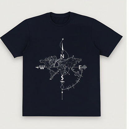 "Explore the World" Compass Map Graphic Oversized Black T-Shirt – Unisex Travel-Inspired Tee