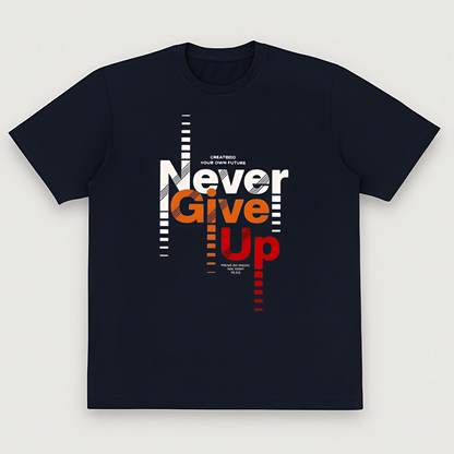 "Never Give Up" Motivational Unisex Oversized Black T-Shirt