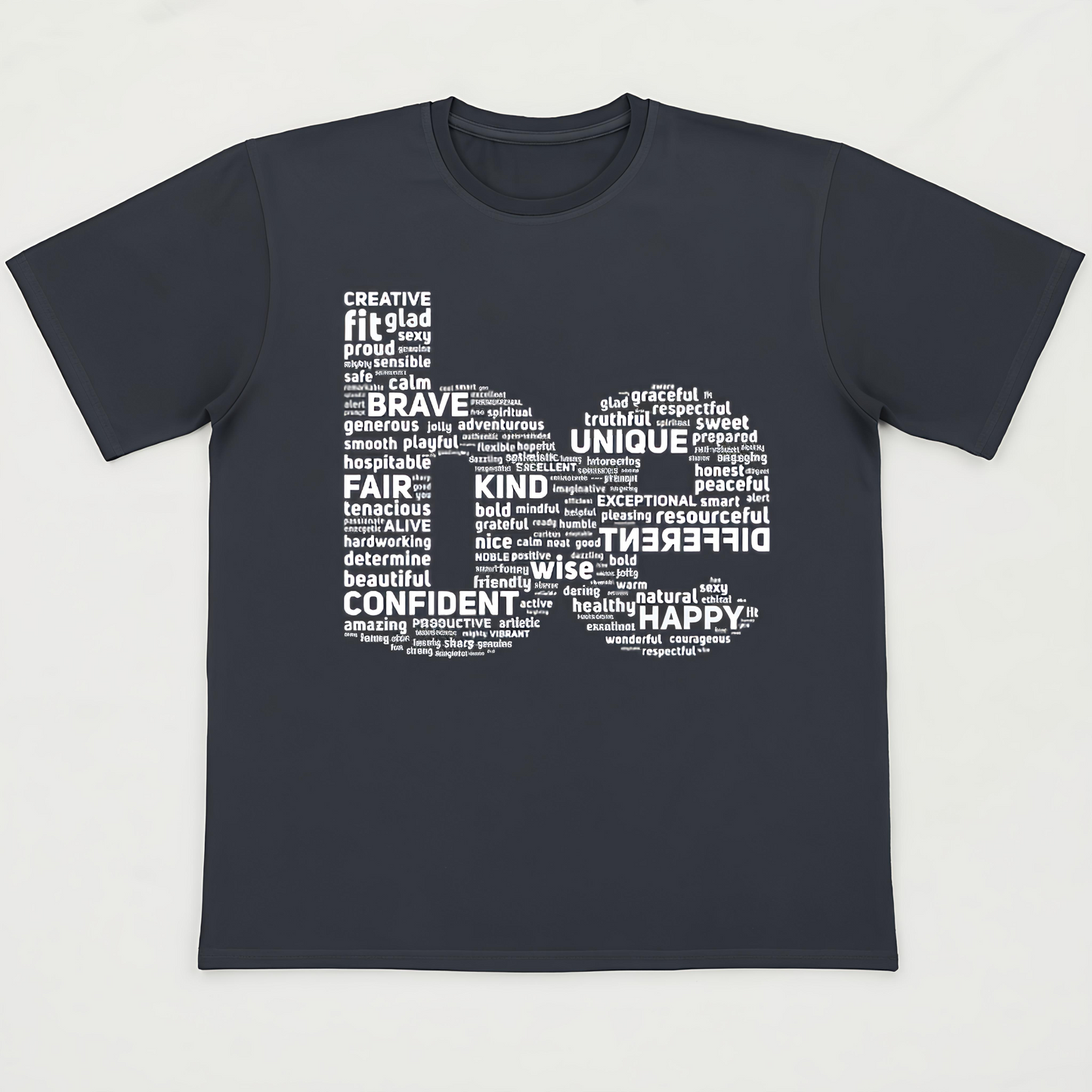 Motivational Word Cloud T-Shirt – Unisex Black Oversized Cotton Tee with Positive Quotes Design