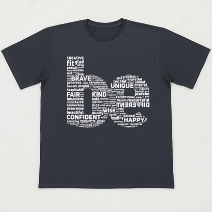 Motivational Word Cloud T-Shirt – Unisex Black Oversized Cotton Tee with Positive Quotes Design