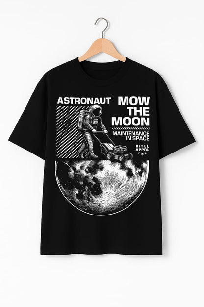 Black “Mow the Moon” Astronaut T-Shirt – Cosmic Streetwear Style
