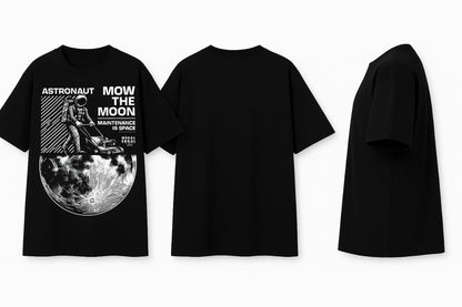 Black “Mow the Moon” Astronaut T-Shirt – Cosmic Streetwear Style
