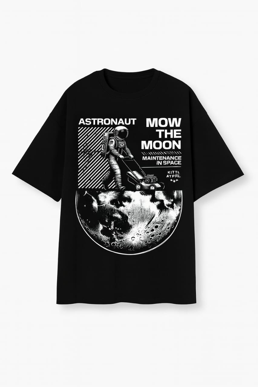 Black “Mow the Moon” Astronaut T-Shirt – Cosmic Streetwear Style
