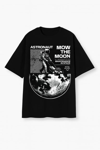 Black “Mow the Moon” Astronaut T-Shirt – Cosmic Streetwear Style