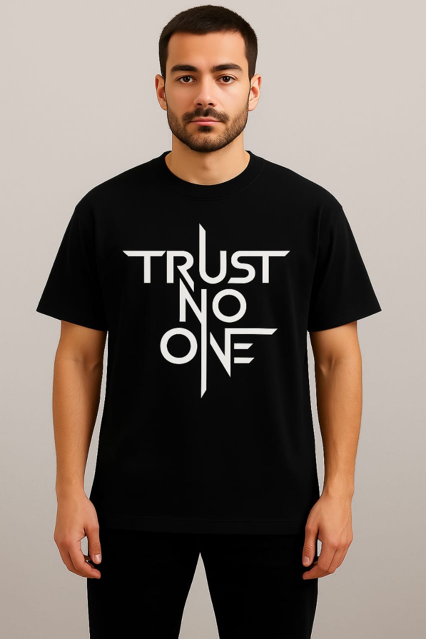 "Trust No One" Bold Typography Unisex Oversized Black T-Shirt