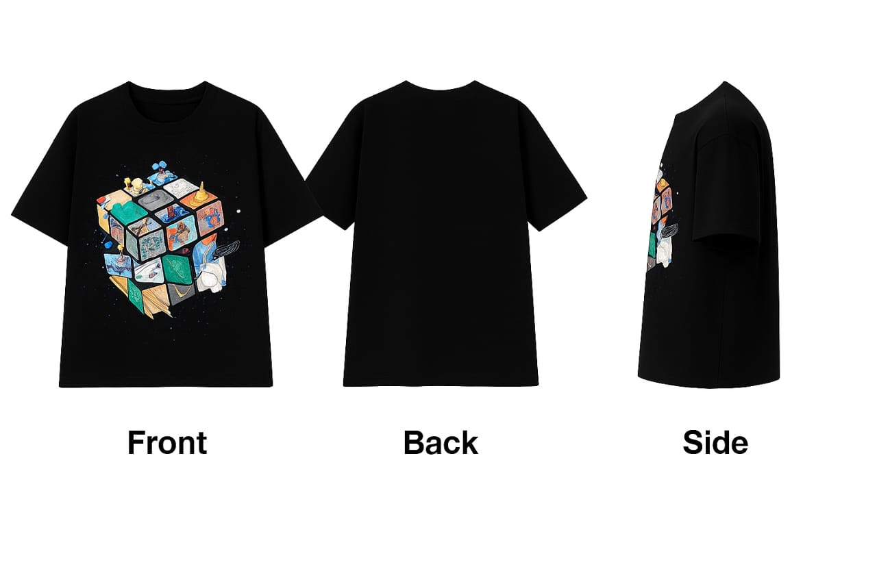 "Cosmic Cube" Unisex Oversized Black Graphic T-Shirt