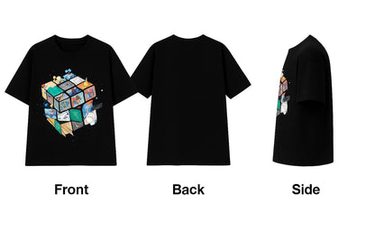 "Cosmic Cube" Unisex Oversized Black Graphic T-Shirt