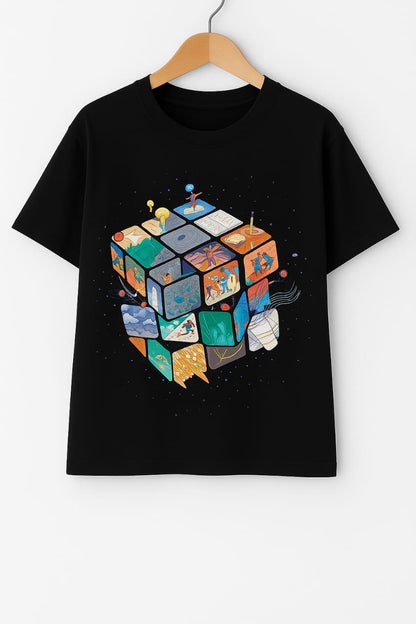 "Cosmic Cube" Unisex Oversized Black Graphic T-Shirt