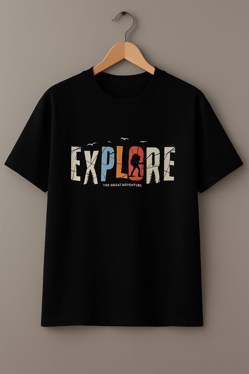 Explore Adventure T-Shirt – Unisex Black Oversized Cotton Tee for Travelers & Outdoor Enthusiasts