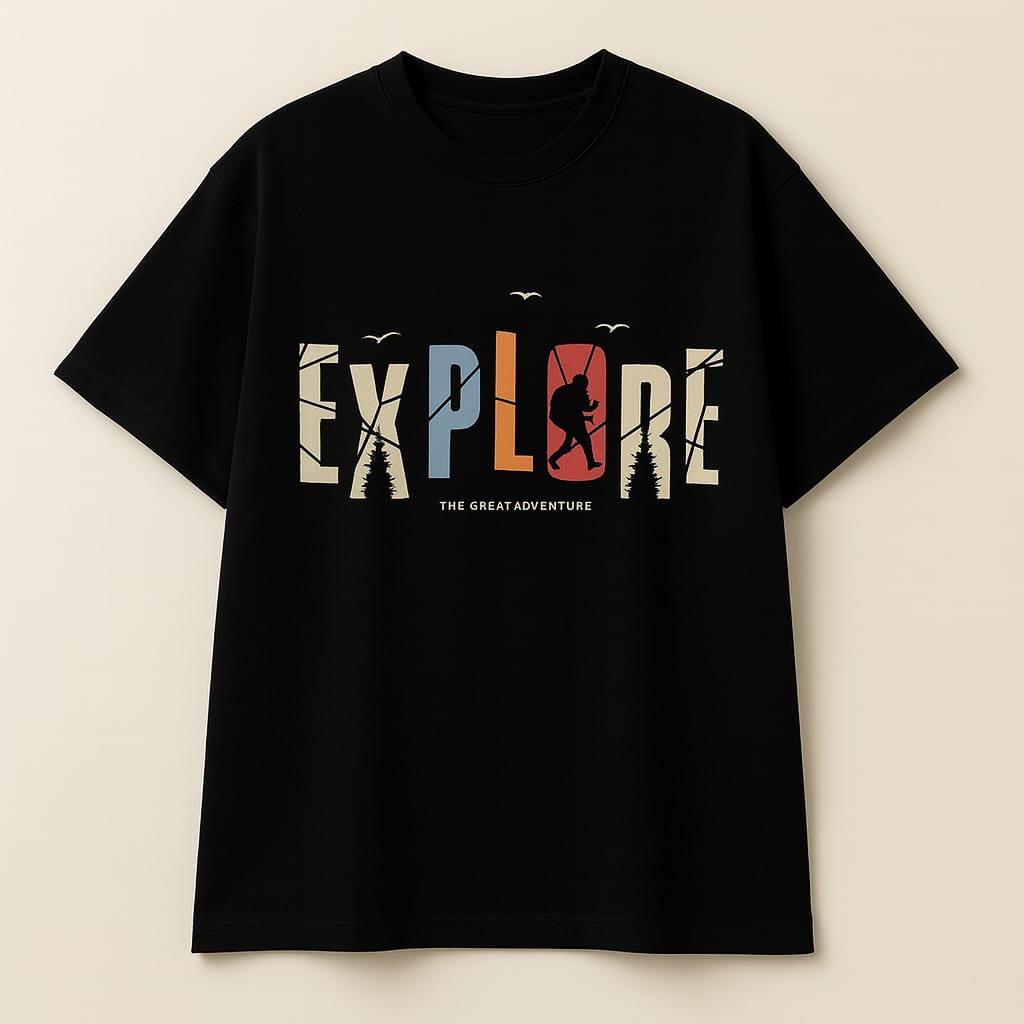 Explore Adventure T-Shirt – Unisex Black Oversized Cotton Tee for Travelers & Outdoor Enthusiasts