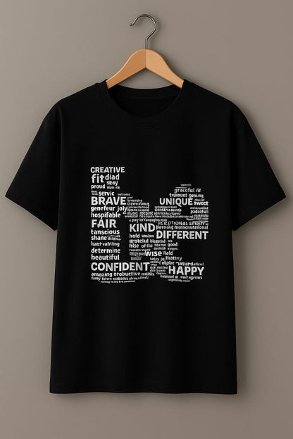 Motivational Word Cloud T-Shirt – Unisex Black Oversized Cotton Tee with Positive Quotes Design
