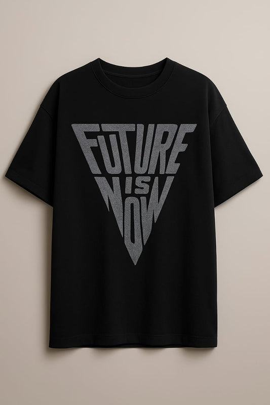 “Future Is Now” Graphic T-Shirt – Unisex Oversized Black Cotton Tee