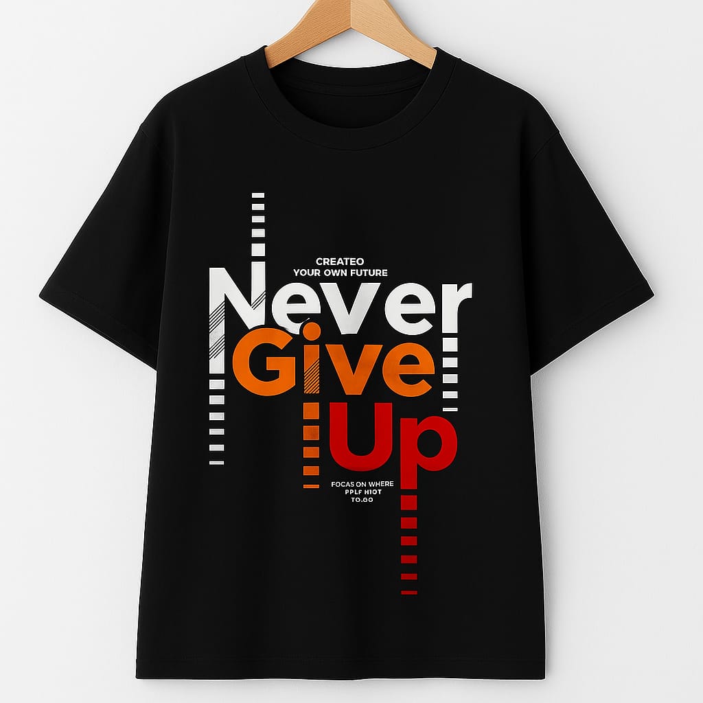 "Never Give Up" Motivational Unisex Oversized Black T-Shirt